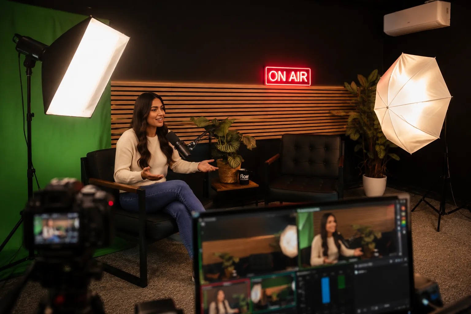 Guest and host preparing for a recording