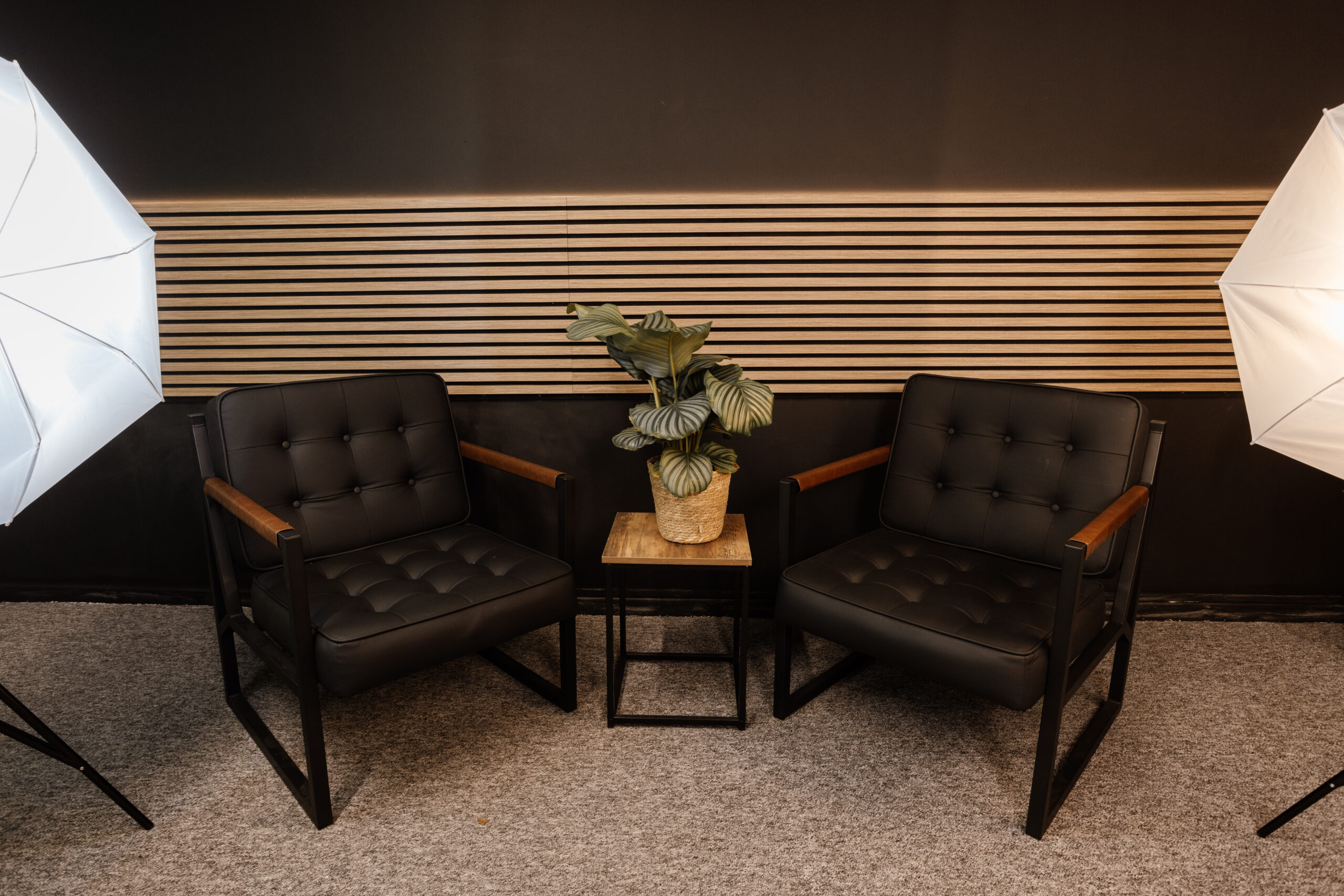 Detailed view of the podcast studio set prepared for recording